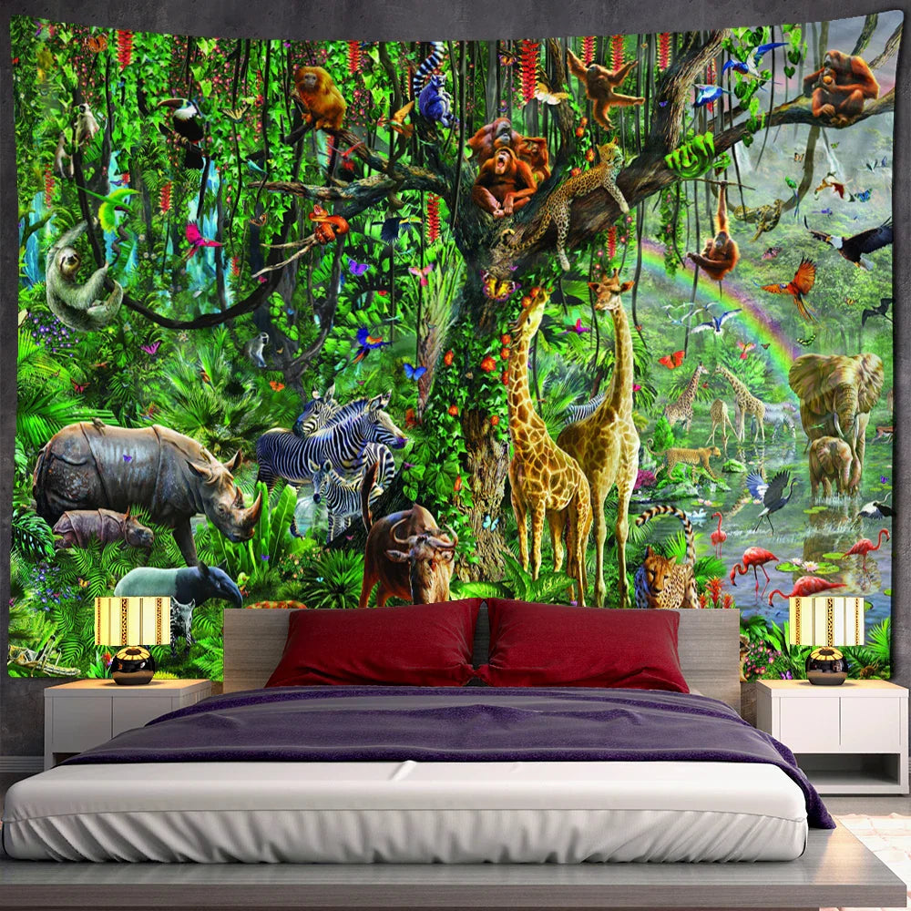 Decorbites™ Dschungel-Tier-Teppich-Wandbehang: Boho-Stil Heimdekoration & Kinderzimmer-Kunst
