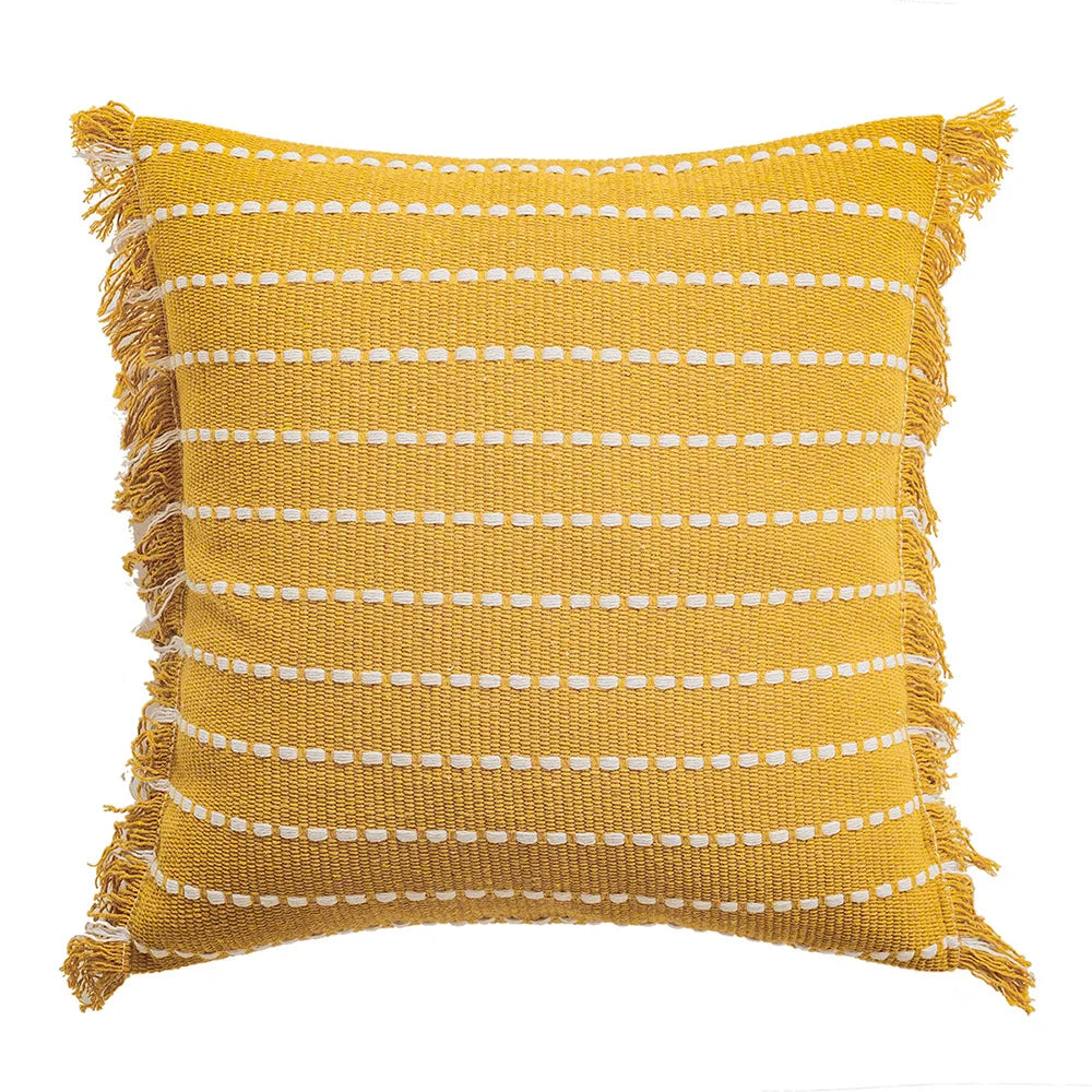 Decorbites™ Geometrisches Tufting-Kissenbezug mit Häkelquasten – Nordisches Gelbes Gestreiftes Kissenbezug