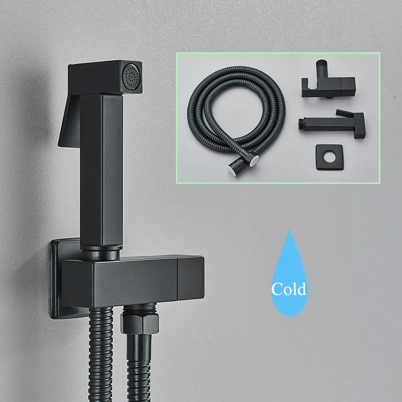 Decorbites™ Schwarze Messing-Bidetarmatur: Einhebel-Kaltwassertemperatur, Handbrause, Hygienischer Duschreiniger
