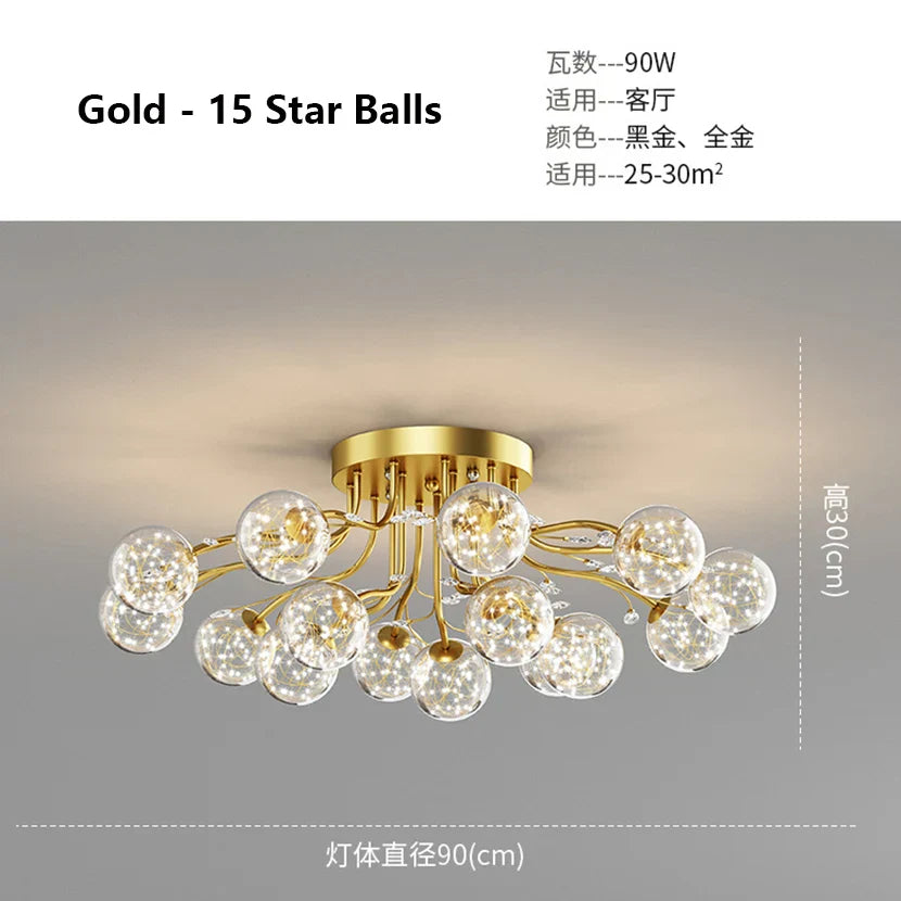 Decorbites™ Glas-Blase-Kugel-Kristall-LED-Deckenleuchte – Schwarzgoldene Ästhetik-Dekoration