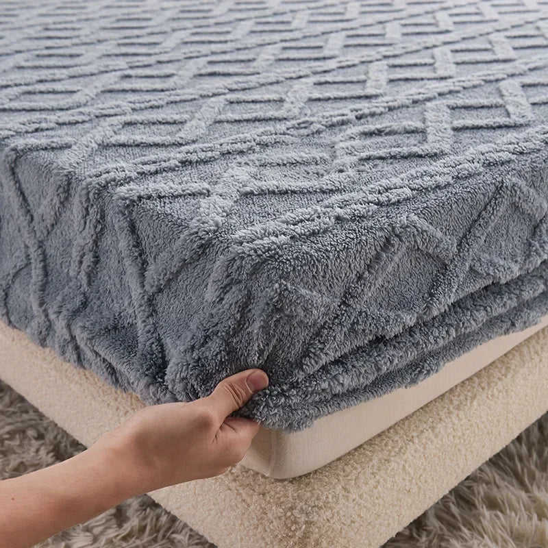 DecorBites™ Cozy Tafu Fleece Queen Bed Sheet with Elastic Band