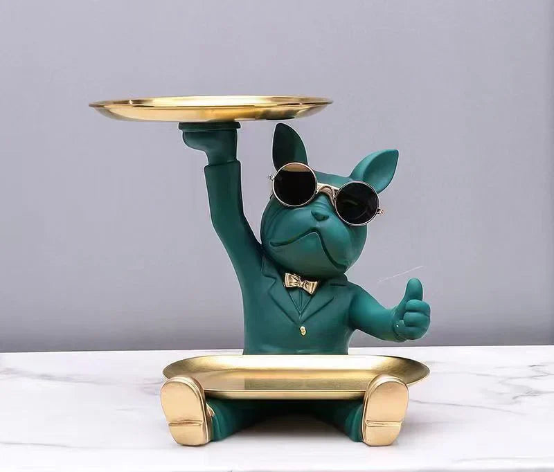 Decorbites™ Französische Bulldogge Tablett-Statue: Stilvolle Bulldogge-Aufbewahrungsdekoration für modernes Zuhause & Büro.