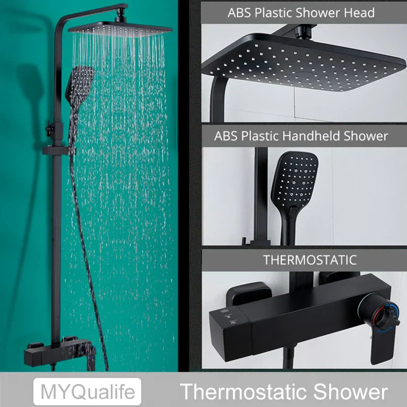 Decorbites™ Schwarze Messing-Duscharmatur mit 8" Regendusche und Wannenarm