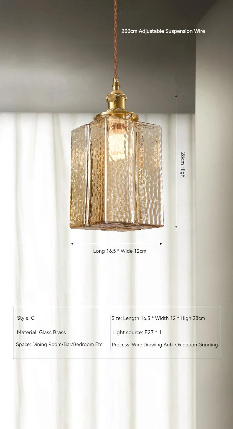 Japanese Vintage Glass Pendant Light in Polished Brass