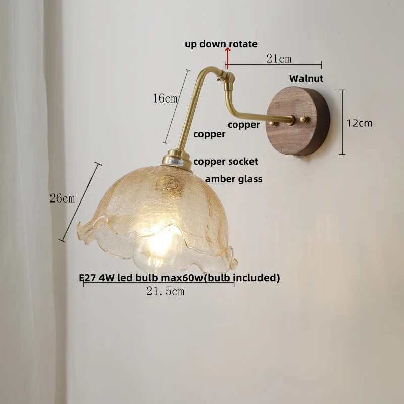 DecorBites™ LED Wall Lights Up Down Rotate Pull Chain Switch Bedside Lamp Glass Canopy Fixtures