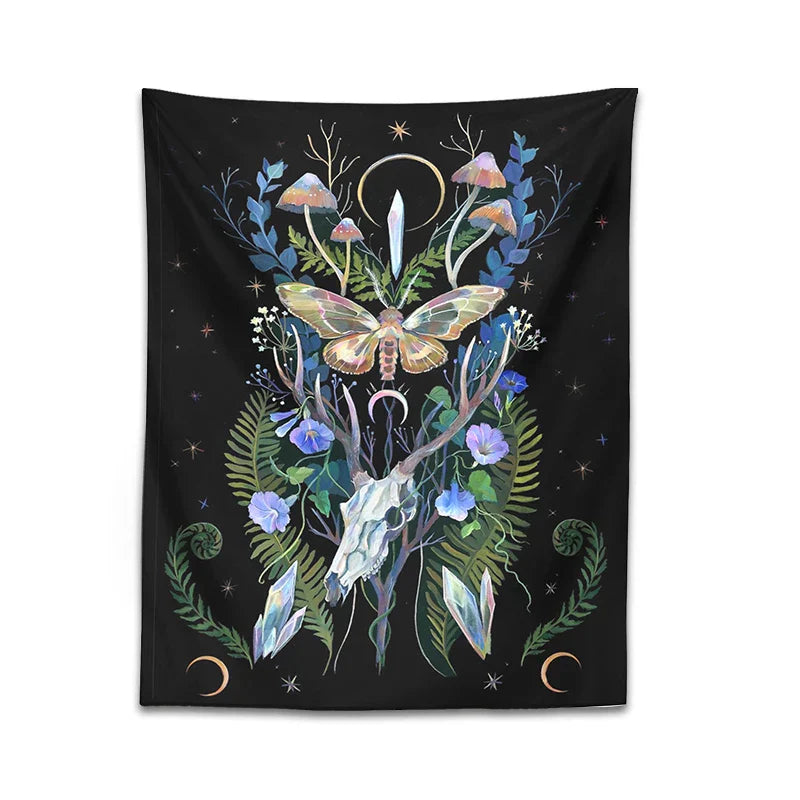 Decorbites™ Hirschschädel Pilz Mond Wandbehang Psychedelische Tapisserie Hexerei-Dekoration