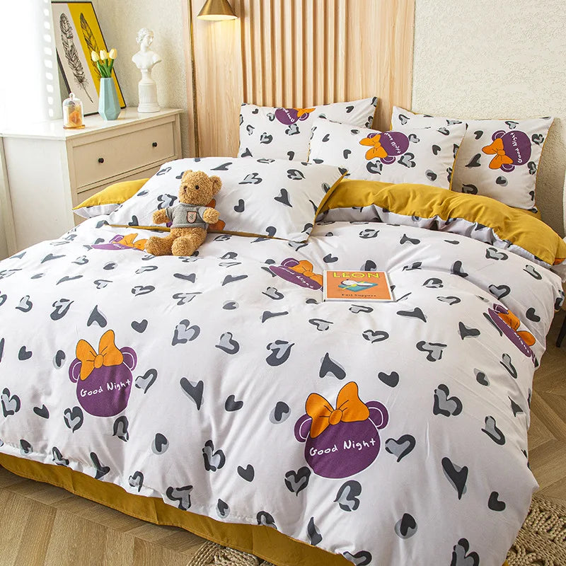 Decorbites™ Süßes Katzenbären-Druck-Bettwäsche-Set – Einzelbett Queen, modisches Design für Jungen und Mädchen