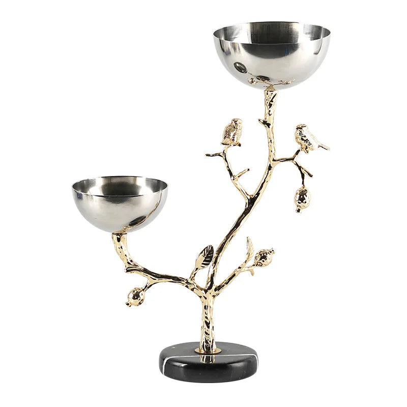Decorbites™ Goldener Vogel Metall-Snackschüssel mit Ästen und Vögeln Früchteplatte