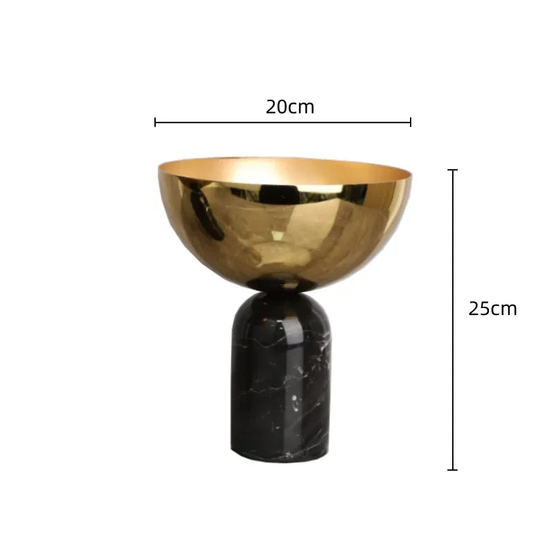 Decorbites™ Goldene Frucht-Schale Metall-Handwerkskunst mit Marmor-Basis Aufbewahrungsbehälter-Tablett