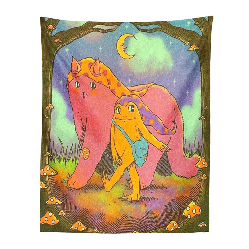 Decorbites™ Cottagecore-Frosch-Mandalas-Tapisserie für Mädchenzimmer und Wohnheimsdekoration