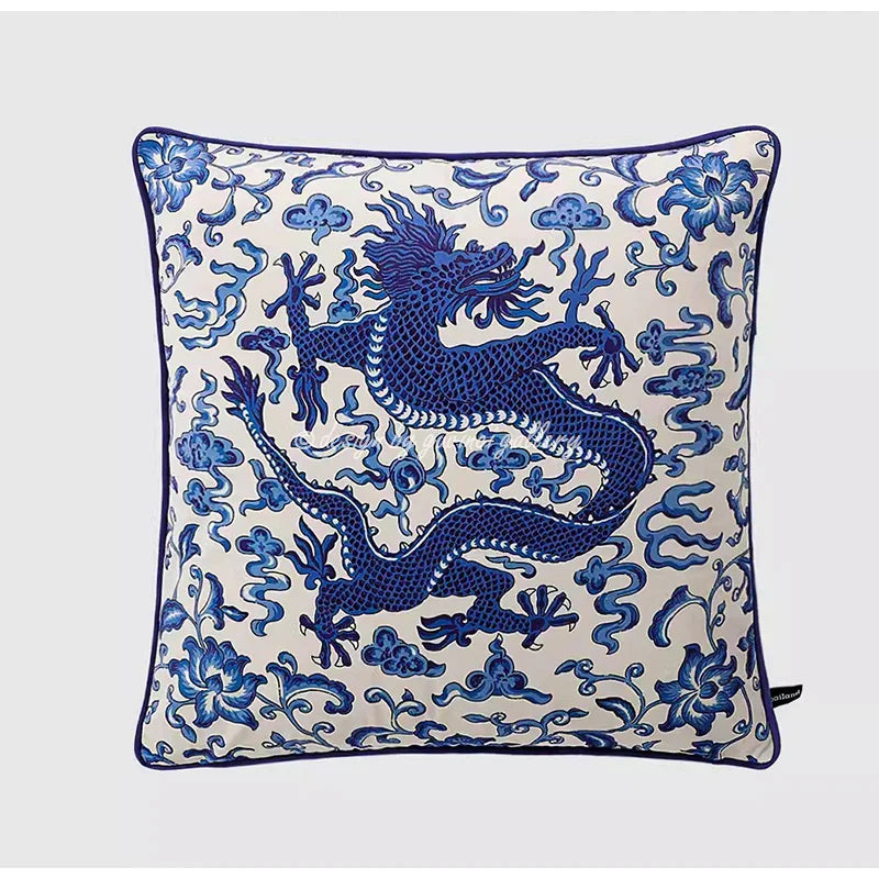 Decorbites™ Indigo-Blauer-Drachen-Samt-Kissenbezug 60x60 cm Eklektischer Stil für Heimdekoration