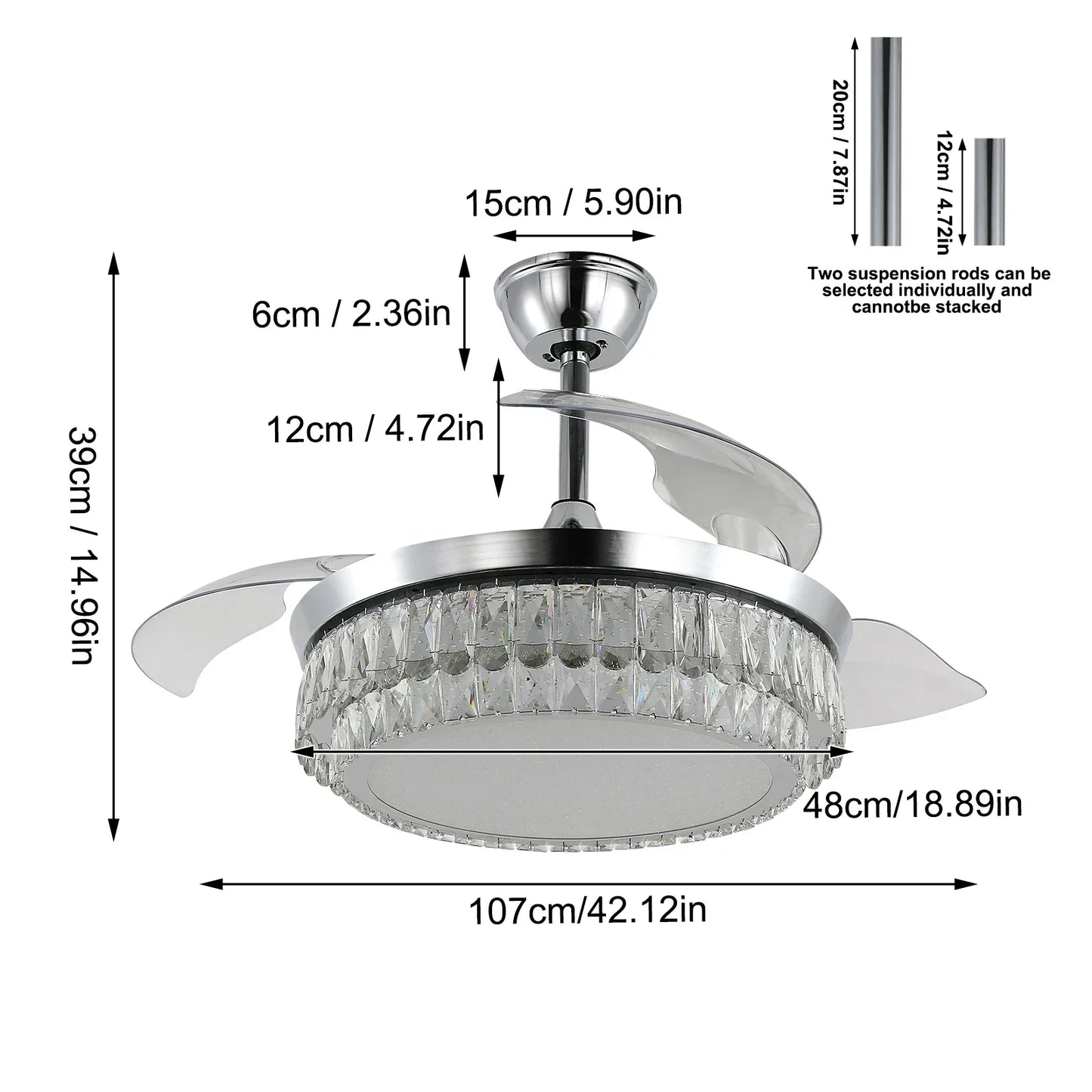 Decorbites™ Kristall-Lüfter-Leuchter LED-Licht ausklappbare Blätter dimmbar Fernbedienung modernes Wohnraumausstattung