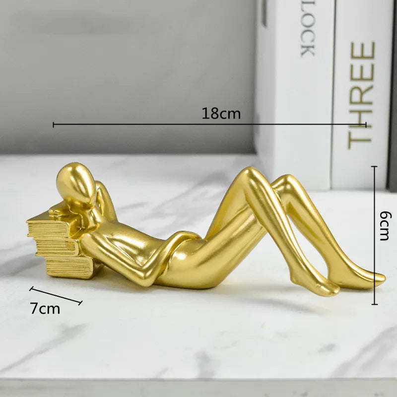 Decorbites™ Goldener Denker Leser Mann Harzfigur: Abstrakte Wohnraum-Dekorationsfigur