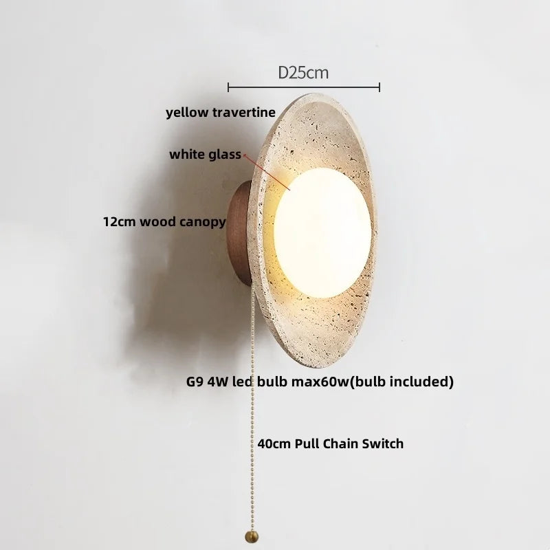 DecorBites™ LED Wall Lamp Pull Chain Yellow Stone Modern Mirror Light