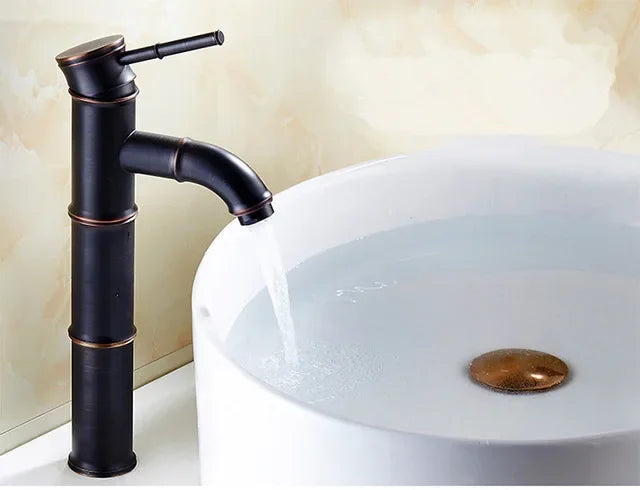 Decorbites™ Schwarze Bronze Wasserfallarmatur Bambus Badezimmer Waschtischarmatur Hoher Bogen Mischer