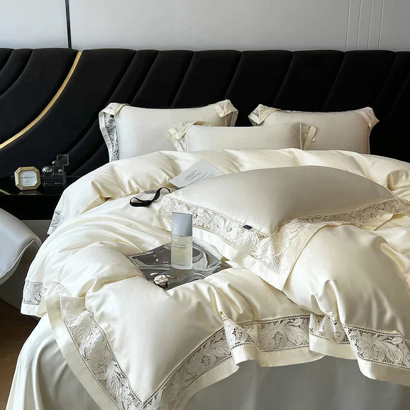 Decorbites™ Luxe 1500TC Ägyptische Baumwolle Spitzenweiter Bettwäsche-Set: Bettbezug, Laken, Kissenbezüge