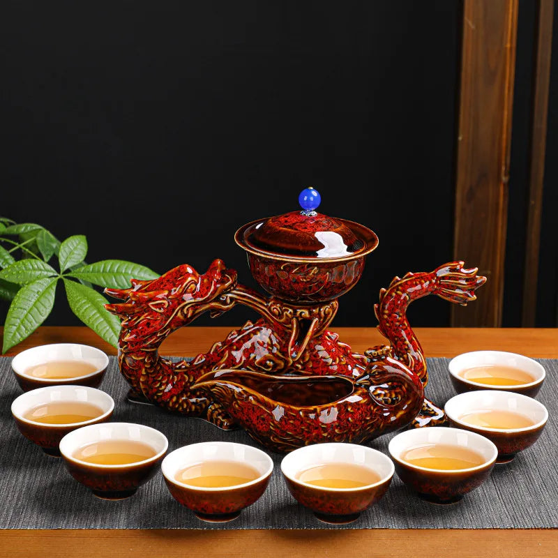 DecorBites™ Dragon Kung Fu Tea Set: High-End Bone China Teapot & Cup, Automatic, Holiday Gift