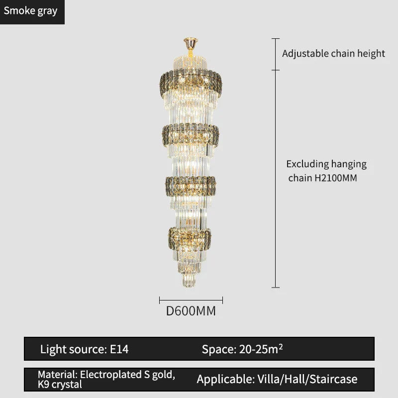 Decorbites™ Elegante Kristall-Hohl-Lang-Lüster für Duplex-Wohnzimmer und Treppenhaus