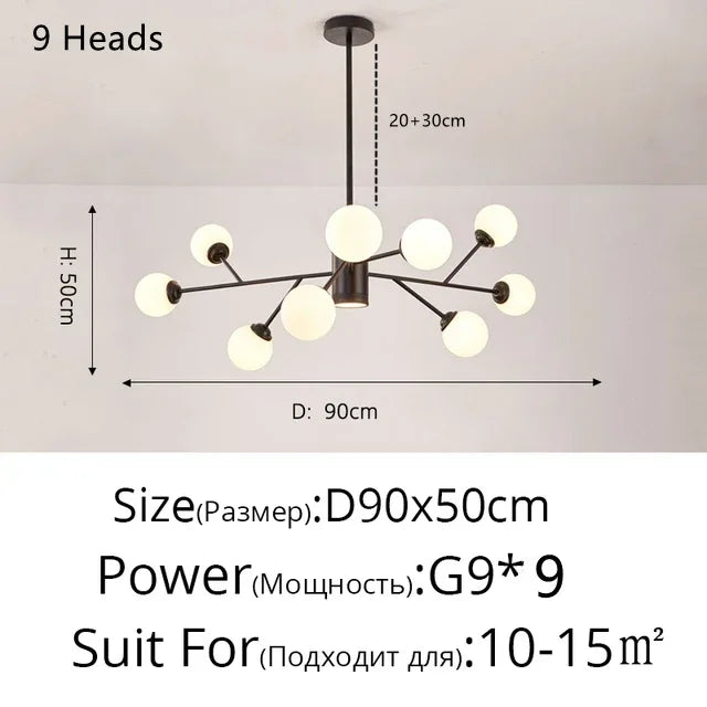 DecorBites™ Glass Ball Modern Branch Chandelier - Magic Bean Design for Living Room
