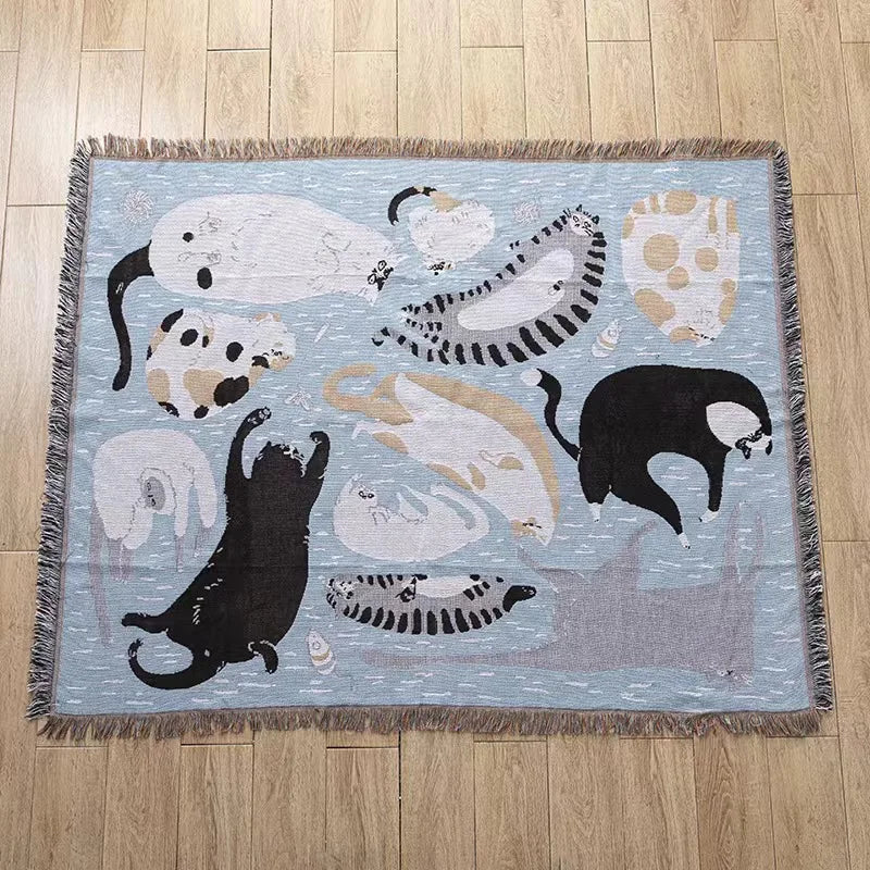 Decorbites™ Halloween-Schwarze-Katze-Gestrickte-Decke – Gemütlicher Sofawurf für Herbst/Winter
