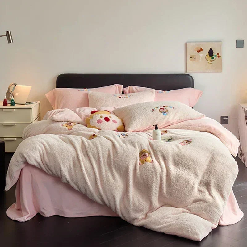 Decorbites™ Vollmatt Ant-Velours Winterbettwäsche-Set für Queensize-Bett Wärme Flauschige Decke