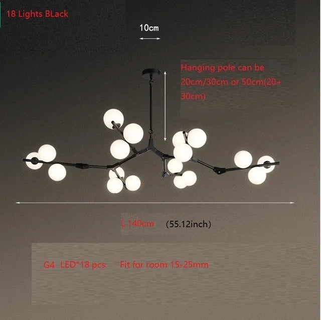 DecorBites™ Glass Balls Tree Branches Chandelier, Nordic LED Ceiling Light