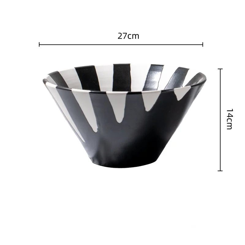 Decorbites™ Schwarzes Karo Geometrisches Gestreiftes Keramikvasen - Handgefertigter Blumenarrangement-Topf