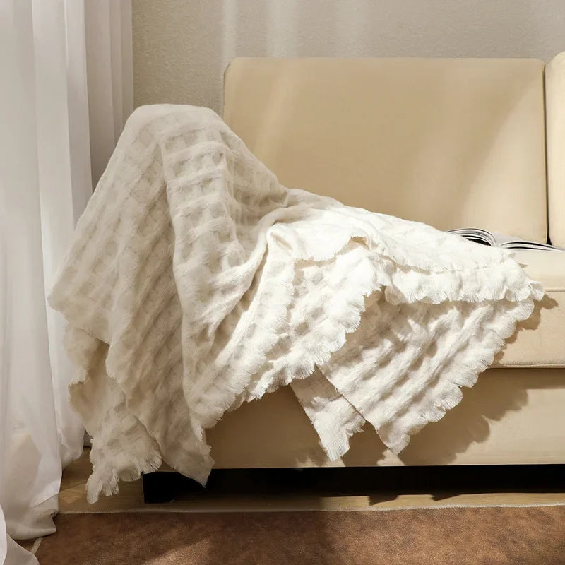 Decorbites™ Gestrickte Waffelmuster-Decke - Ganzjährige Sofabezug, Bettüberwurf und Handtuch für das Bettende