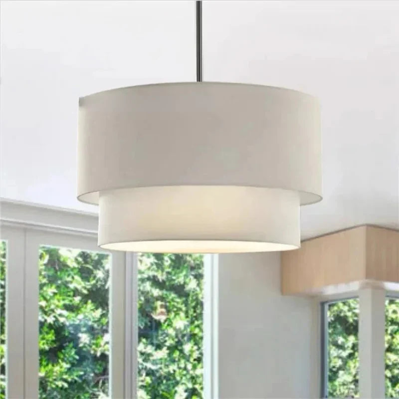 Decorbites™ Doppel-Leinen-Stoff-Hängelampe Trommel-Lampe – Skandinavischer Stil für Esszimmer, Schlafzimmer, Restaurant