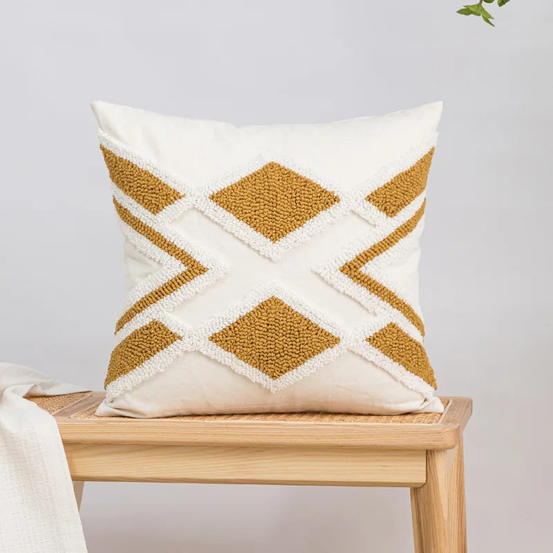 Decorbites™ Geometrische Stickerei Boho-Schleifenloop Tufte Baumwoll-Leinen Kissenbezug 45x45/30x50 cm