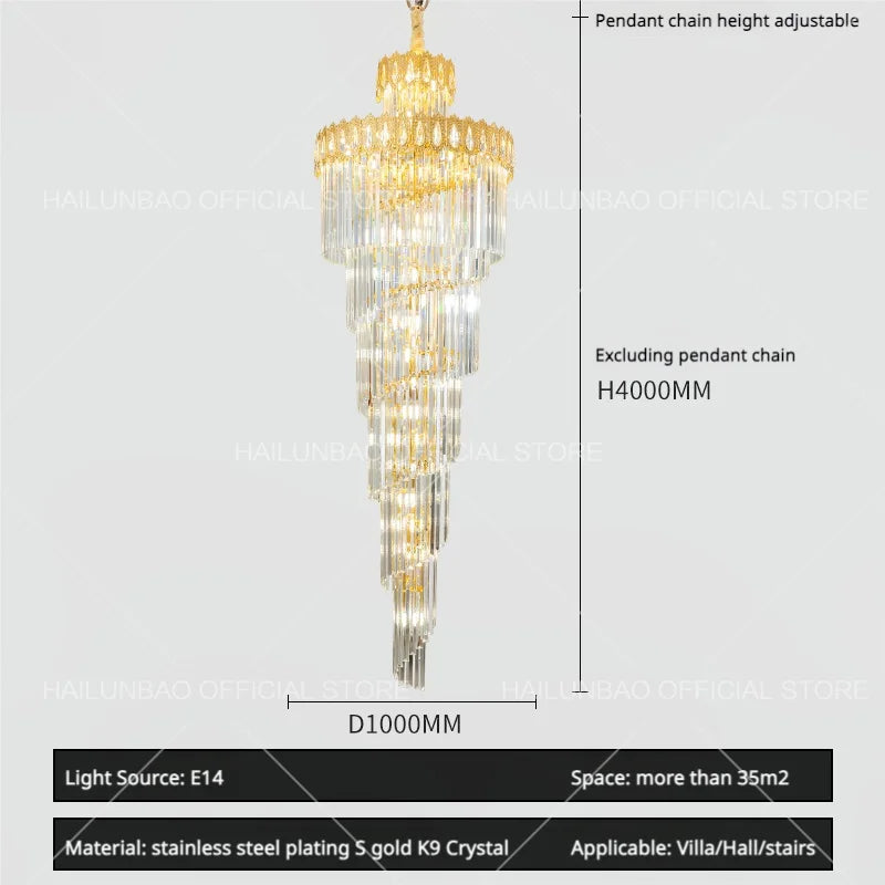 DecorBites™ Crystal Stair Long Chandelier - Simple Modern Design for Duplex Villa Living Room