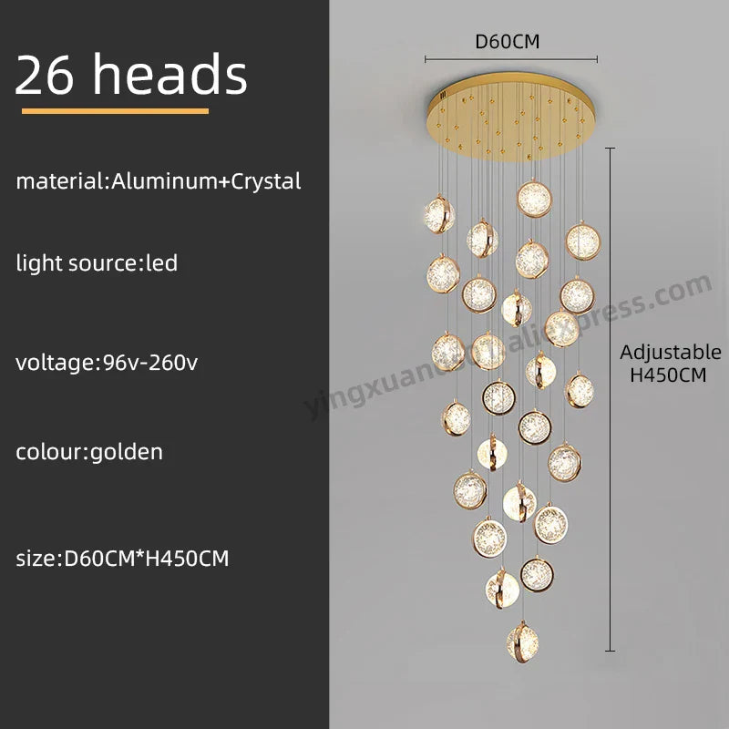 DecorBites™ Crystal Ball LED Rotating Stair Chandelier - Nordic Luxury Loft Bubble Design