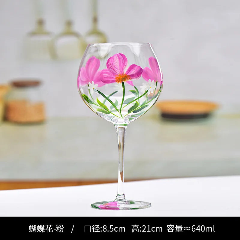 Decorbites™ Kristall-Handbemalter Blumen-Weinkelch - Chinesisches Antikes Rotweinglas
