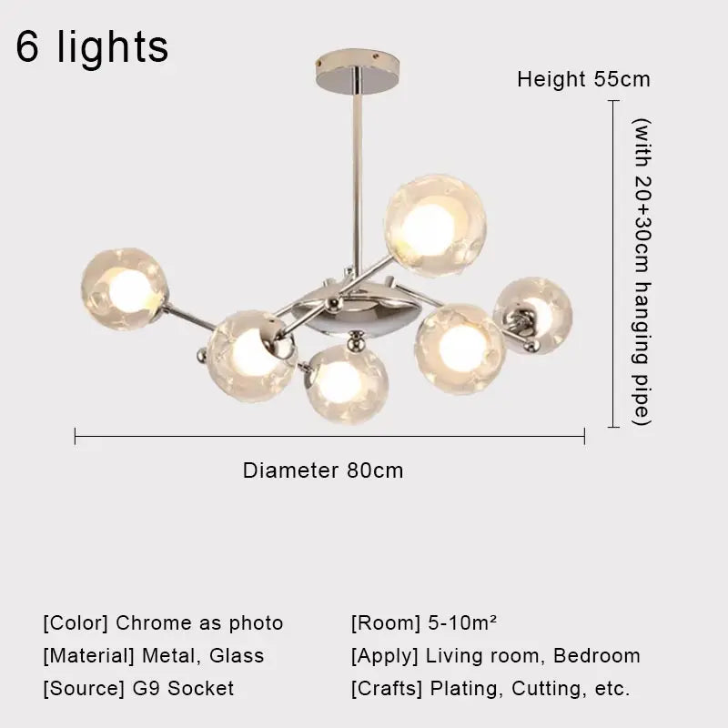 Decorbites™ Glas-Kugeln-LED-Kronleuchter Chrom-Hängeleuchte für die Hausdekoration