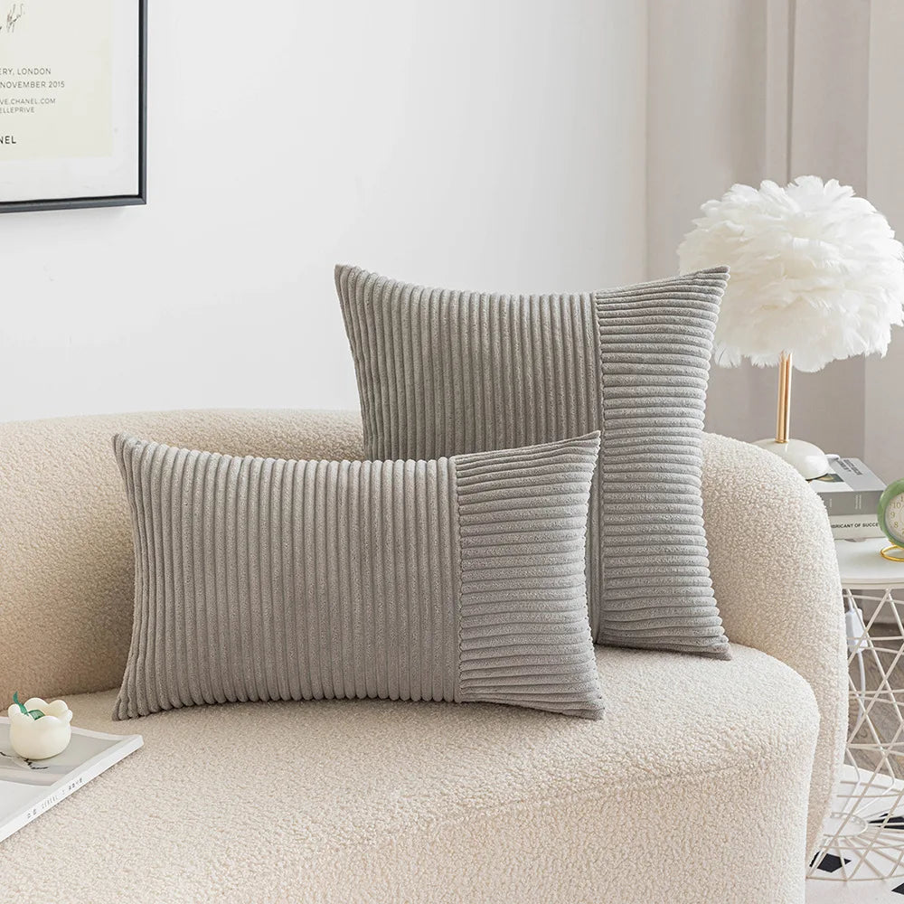 DecorBites™ Corduroy Patchwork Striped Christmas Cushion Covers - Set of 2