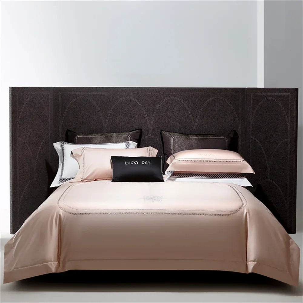 Decorbites™ Baumwoll-Satin-Jacquard-Stickerei-Bettwäsche-Set mit elastischem Spannbettlaken & Daunendeckelbezug