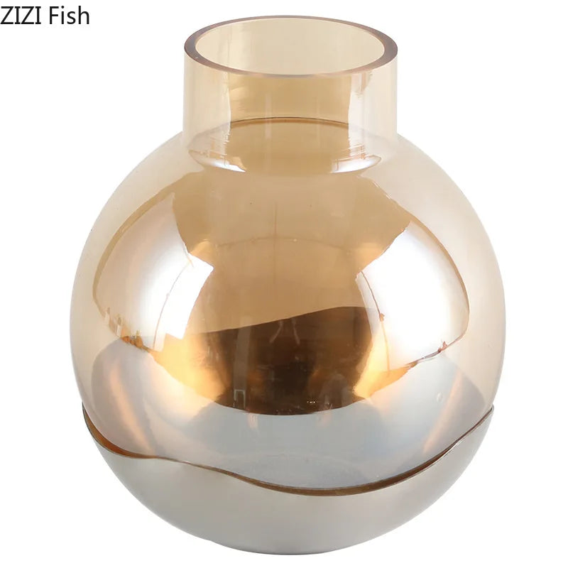 Decorbites™ Bernsteinglas-Vase Schreibtischdekoration Rund Blütenraum-Dekor