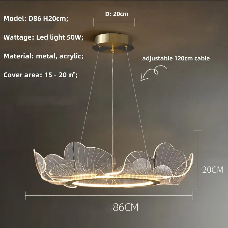 Decorbites™ Ginkgo-Acrylic-LED-Pendantleuchter, Gold-Metall, dimmbar, modernes Minimalismus