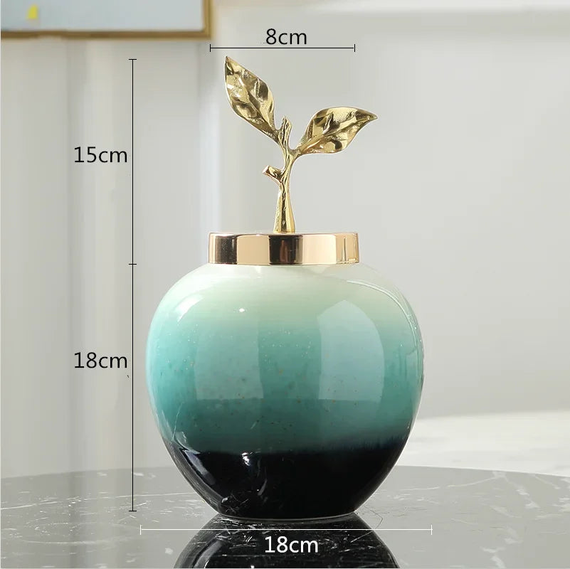 Decorbites™ Gradient Keramikvase mit Goldener Blätterabdeckung für moderne Heimdekoration und Hochzeiten