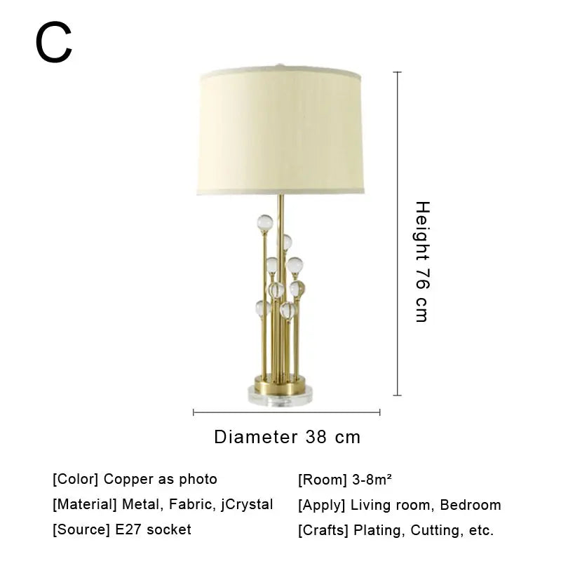 Decorbites™ Kristall-Nachttischlampe: Modernes nordisches Design, Stoff-Lampenschirm für Wohnzimmer & Schlafzimmer
