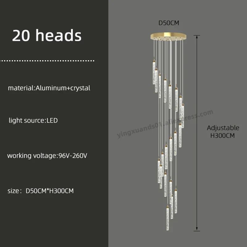 DecorBites™ Golden LED Crystal Chandelier for Living Room Staircase