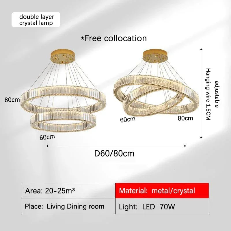 Decorbites™ Golden Crystal Kronleuchter: Nordisch Modern Luxuriöser LED-Hängender Halo für das Wohnzimmer