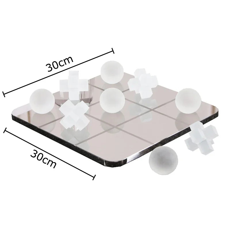 Decorbites™ Acryl-Tic-Tac-Toe-Schachbrett-Set – Geometrische Kunst-Aufsteller für den Schreibtisch mit legeren Schachfiguren