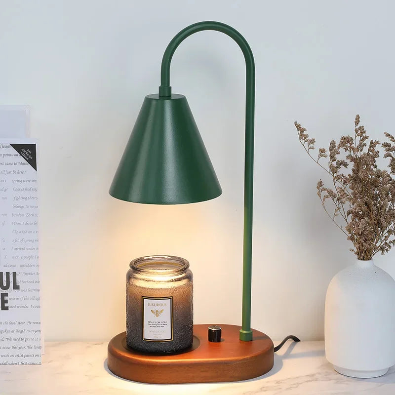 DecorBites™ Electric Candle Lamp Warmer: Romantic Wooden Base Aromatherapy Light for Bedside Decor