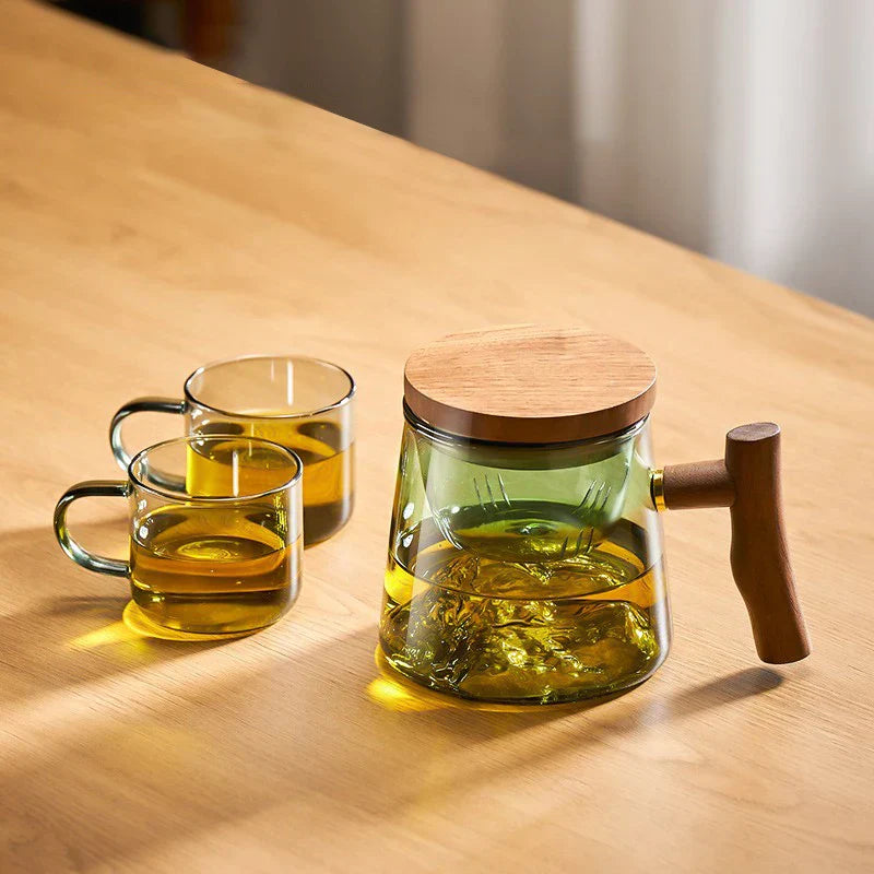 Decorbites™ Glas-Teetassen-Set mit Holzgriff: Hochwertig & hitzebeständig für Pu'er-Tee