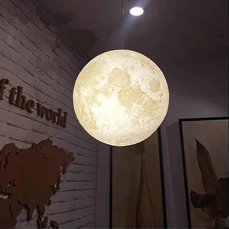 3D-Printed Moon Pendant Light in White Polymer