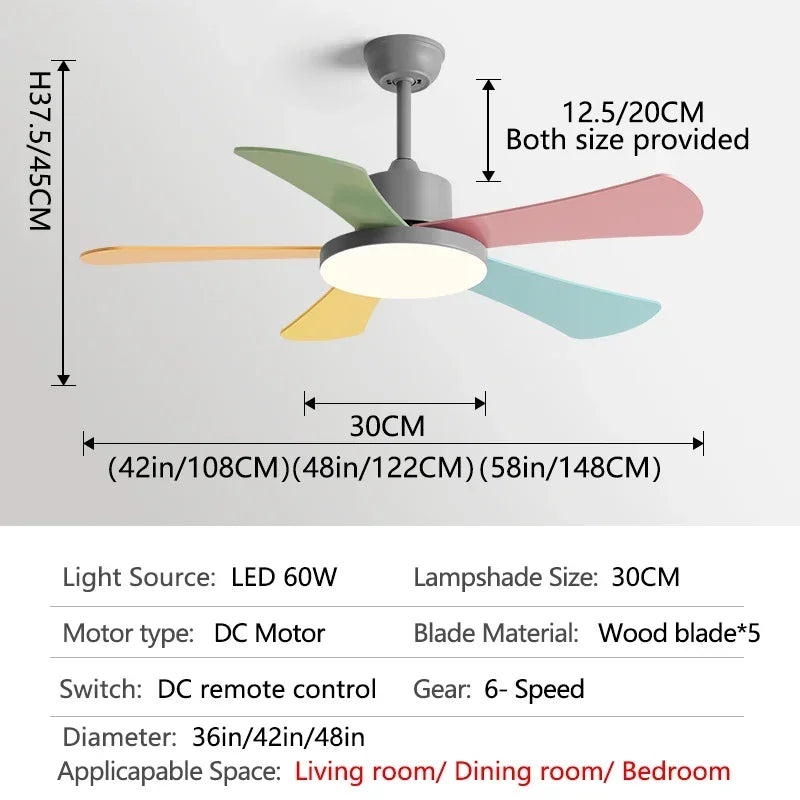 Decorbites™ 48" Schlafzimmer Restaurant Deckenventilator mit 5 Holzflügeln, DC-Motor, LED-Licht, Fernbedienung