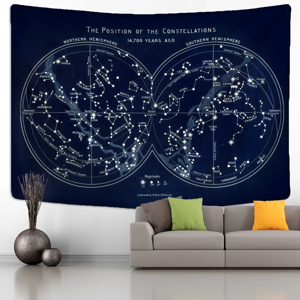 Decorbites™ Kosmische Konstellation Kompass Wandteppich: Abstraktes psychedelisches Hexenwerk Wandbehang