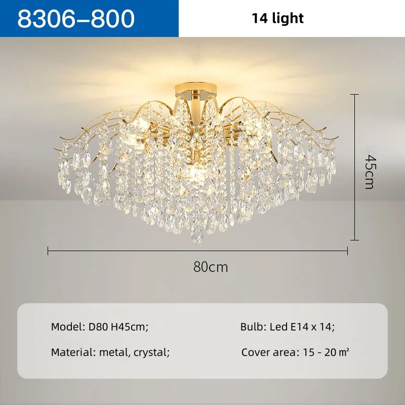 Decorbites™ K9 Kristall Gold Kronleuchter Deckenleuchte | Schlafzimmer Heimdekoration LED Deckenlampe