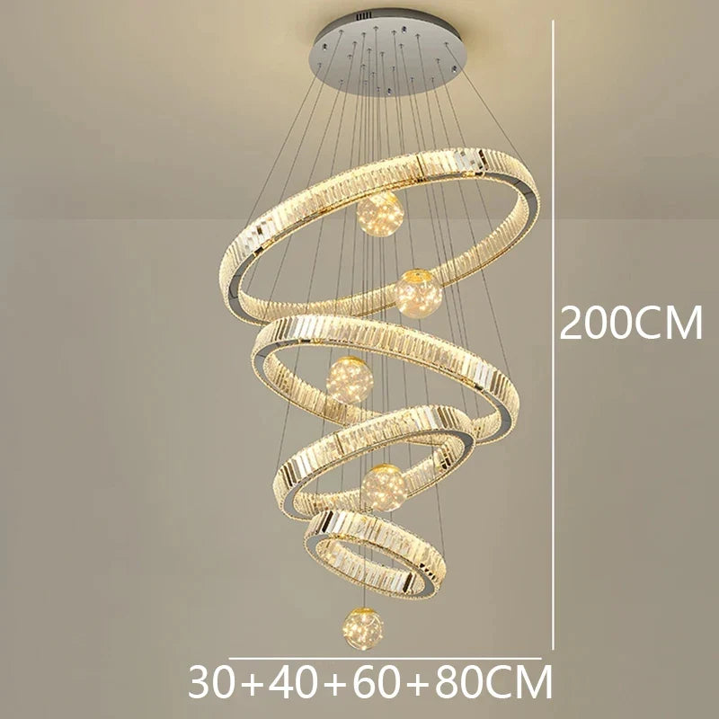 Modern Crystal Ring Staircase Chandelier Pendant Light